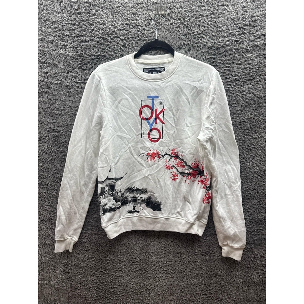Blind Rooster Cotton Blend Japanese Graphic Print Sweater White Mens Size S‎